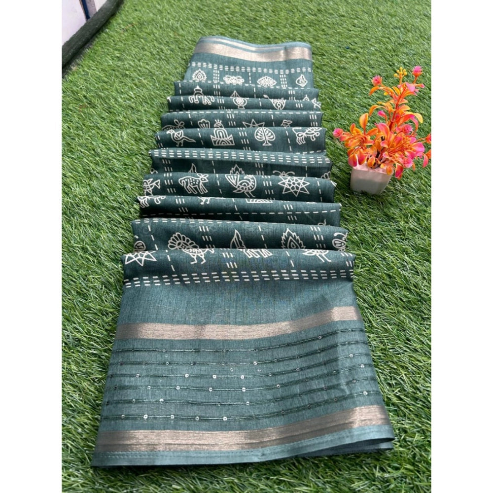 Generic Women's Art Silk Printed Saree With Unstitched Blouse (Blue, 5-5 Mtrs)