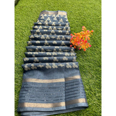 Generic Women's Art Silk Printed Saree With Unstitched Blouse (Dark-Blue, 5-5 Mtrs)