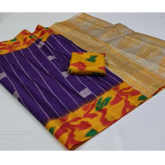 Generic Women's Cotton Silk Printed Saree With Unstitched Blouse (Purple, 5-5 Mtrs)