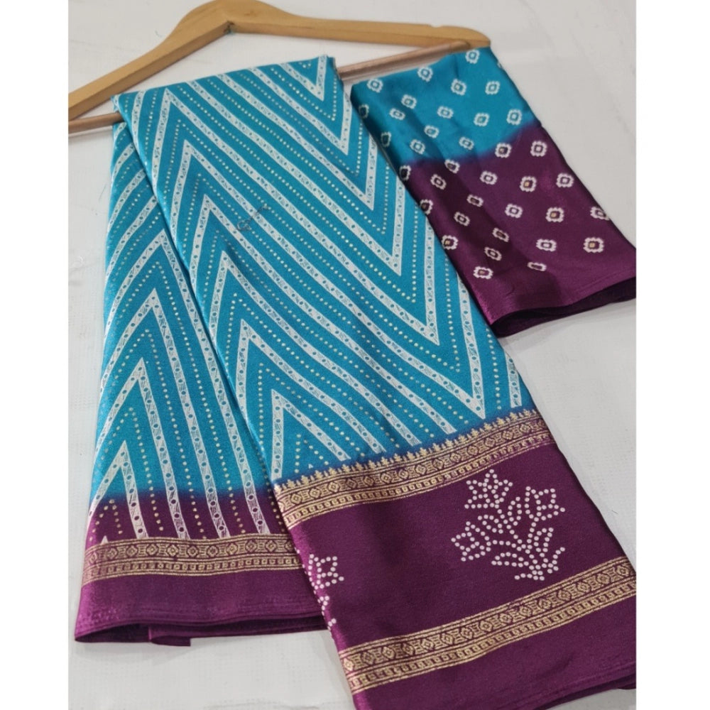 Generic Women's Cotton Printed Saree With Unstitched Blouse (Blue, 5-5 Mtrs)