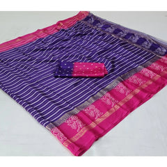 Generic Women's Cotton Printed Saree With Unstitched Blouse (Purple, 5-5 Mtrs)