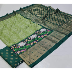 Generic Women's Art Silk Printed Saree With Unstitched Blouse (Green, 5-5 Mtrs)