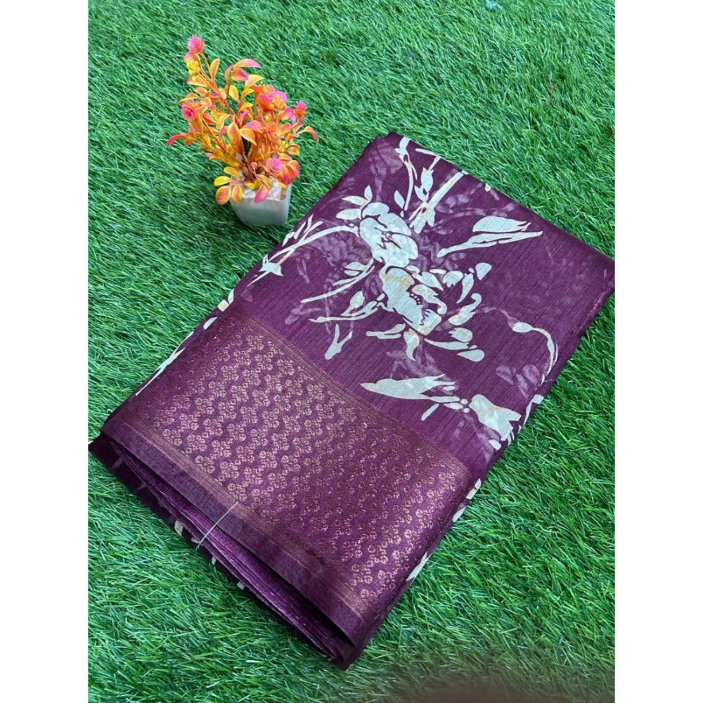 Generic Women's Cotton Printed Saree With Unstitched Blouse (Magenta, 5-5 Mtrs)