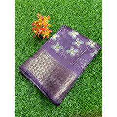 Generic Women's Cotton Printed Saree With Unstitched Blouse (Purple, 5-5 Mtrs)