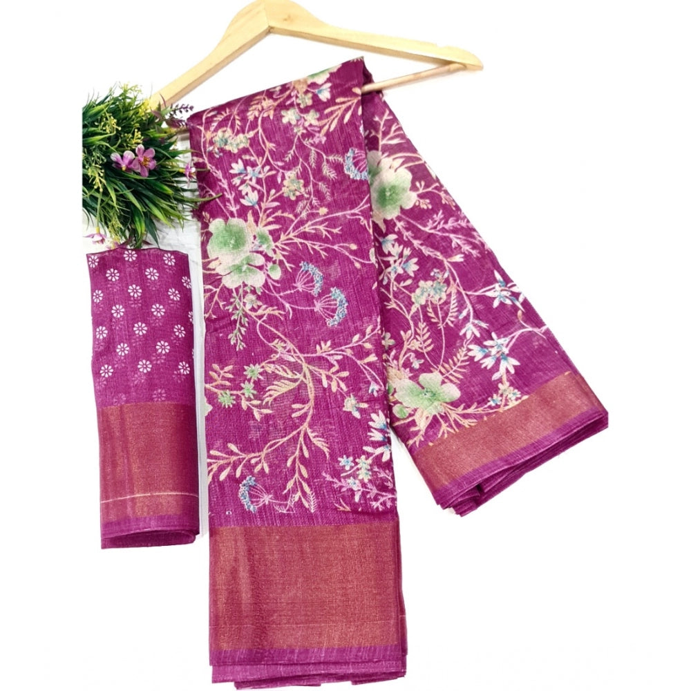 Generic Women's Cotton Printed Saree With Unstitched Blouse (Pink, 5-5 Mtrs)