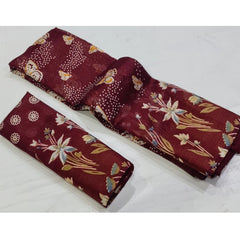 Generic Women's Cotton Printed Saree With Unstitched Blouse (Maroon, 5-5 Mtrs)