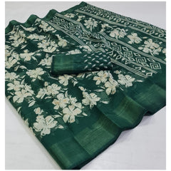 Generic Women's Cotton Printed Saree With Unstitched Blouse (Green, 5-5 Mtrs)