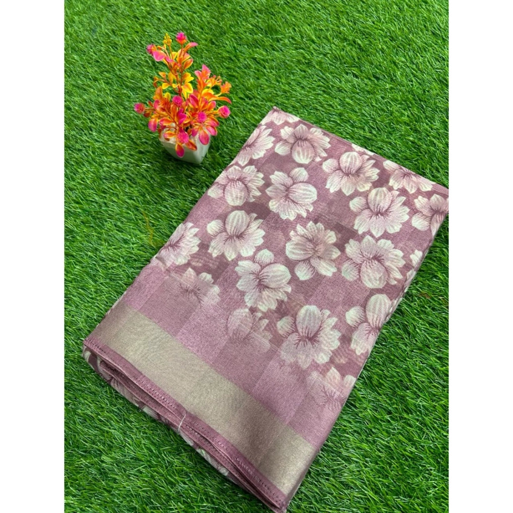 Generic Women's Cotton Printed Saree With Unstitched Blouse (Pink, 5-5 Mtrs)