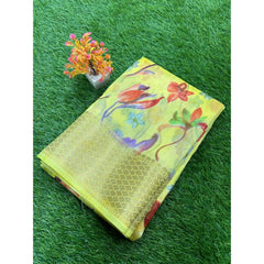 Generic Women's Cotton Printed Saree With Unstitched Blouse (Yellow, 5-5 Mtrs)