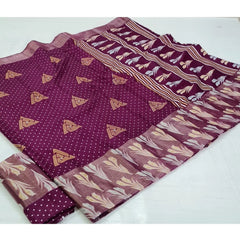 Generic Women's Cotton Silk Printed Saree With Unstitched Blouse (Magenta, 5-5 Mtrs)