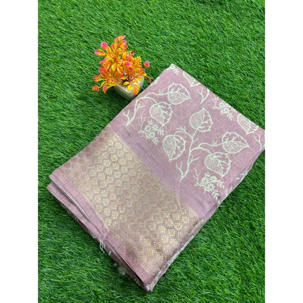 Generic Women's Cotton Blend Printed Saree With Unstitched Blouse (Pink, 5-5 Mtrs)