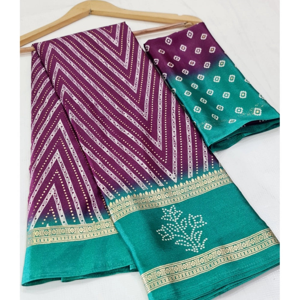 Generic Women's Cotton Printed Saree With Unstitched Blouse (Magenta, 5-5 Mtrs)