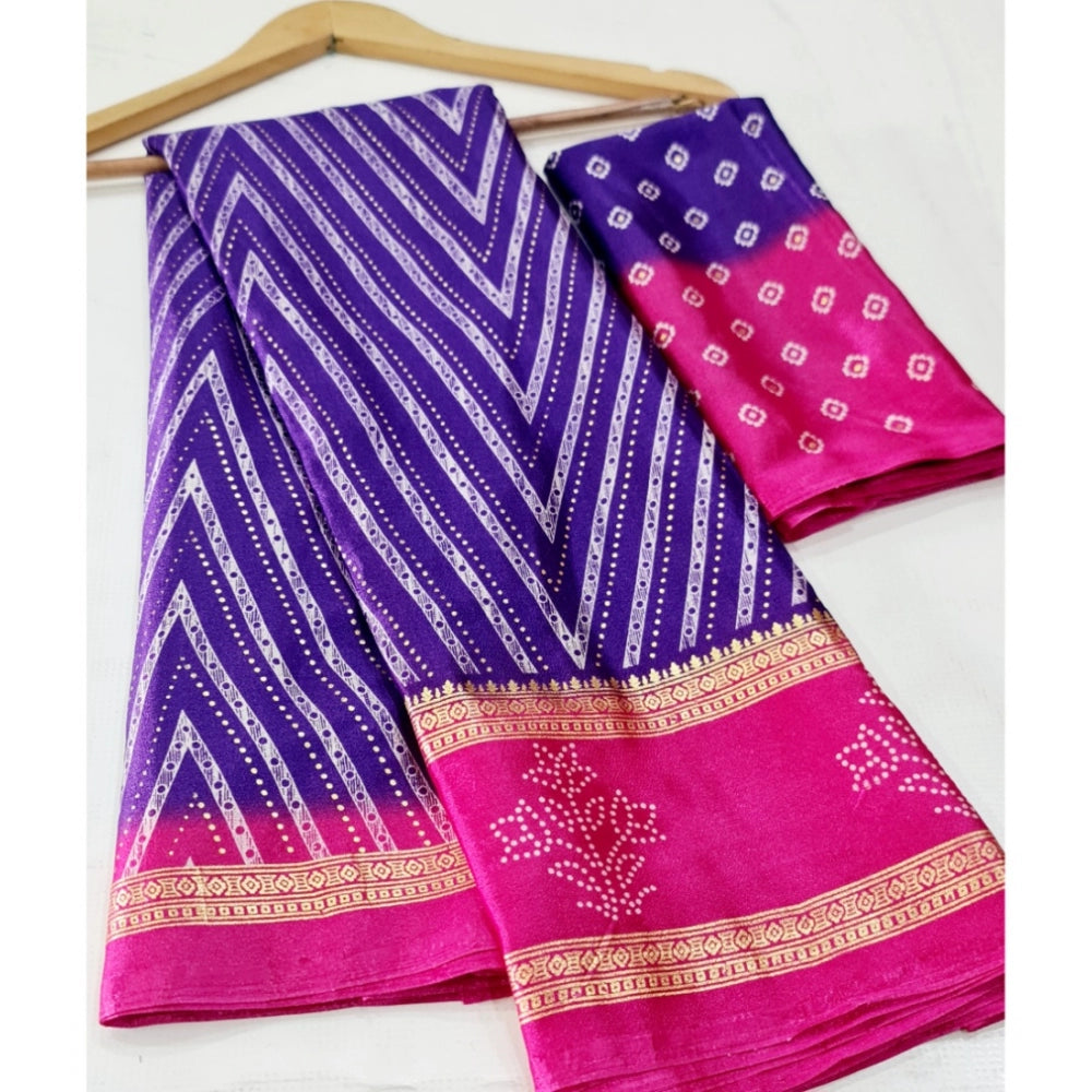 Generic Women's Cotton Printed Saree With Unstitched Blouse (Purple, 5-5 Mtrs)