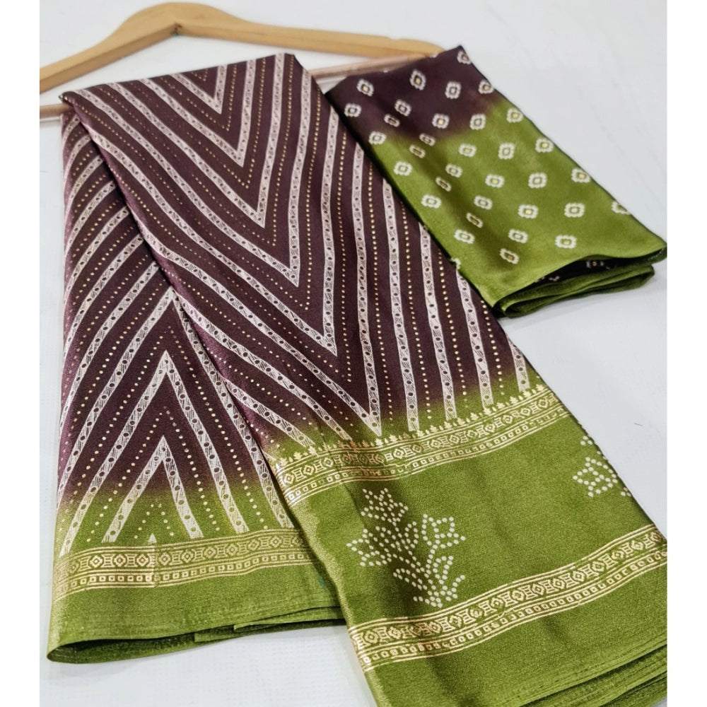 Generic Women's Cotton Printed Saree With Unstitched Blouse (Brown, 5-5 Mtrs)