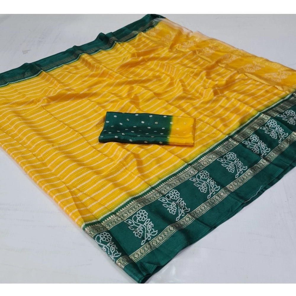 Generic Women's Cotton Printed Saree With Unstitched Blouse (Yellow, 5-5 Mtrs)