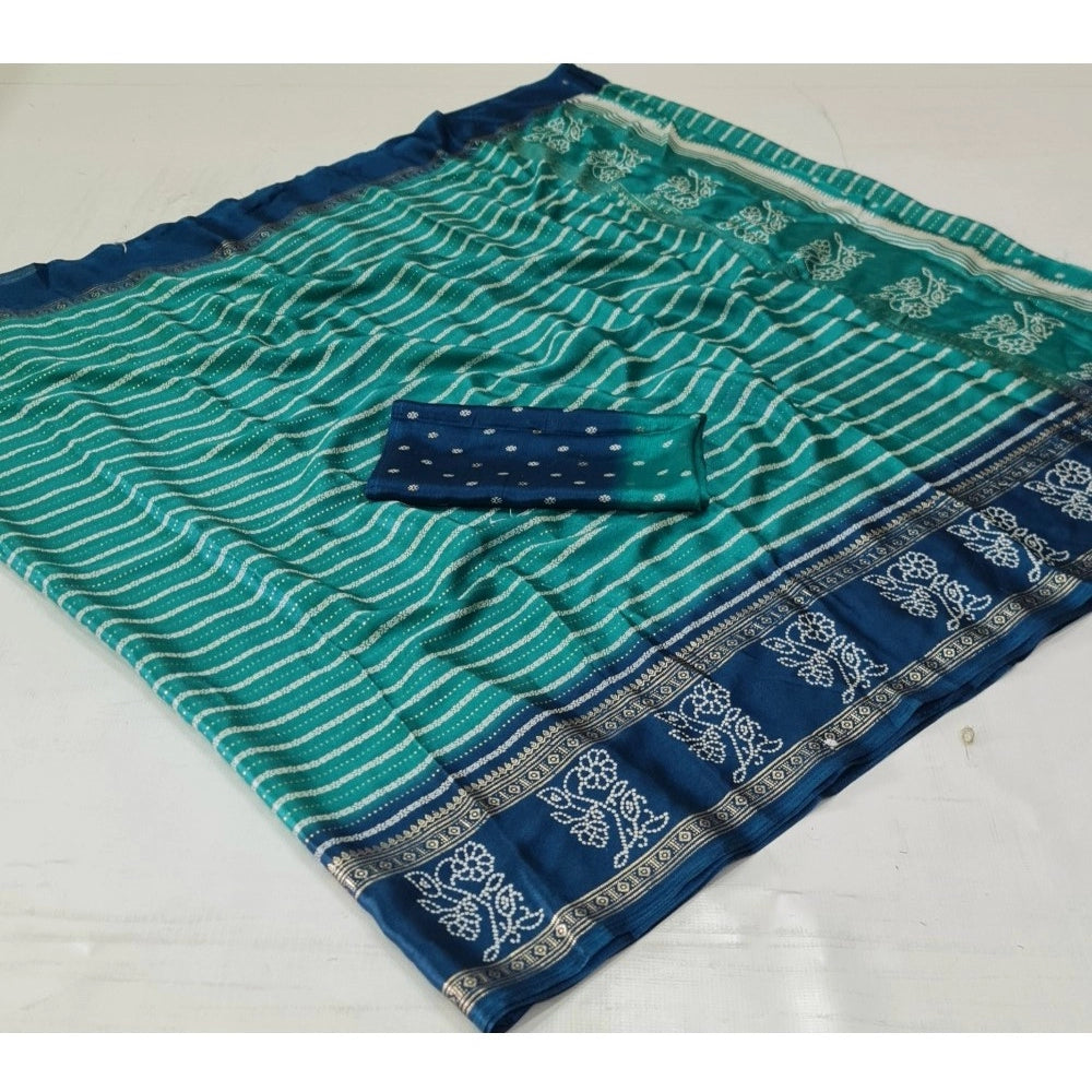 Generic Women's Cotton Printed Saree With Unstitched Blouse (Light-Blue, 5-5 Mtrs)