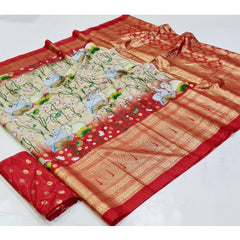 Generic Women's Art Silk Printed Saree With Unstitched Blouse (Red, 5-5 Mtrs)