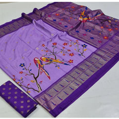 Generic Women's Art Silk Printed Saree With Unstitched Blouse (Purple, 5-5 Mtrs)