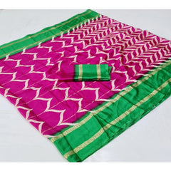 Generic Women's Cotton Printed Saree With Unstitched Blouse (Pink, 5-5 Mtrs)