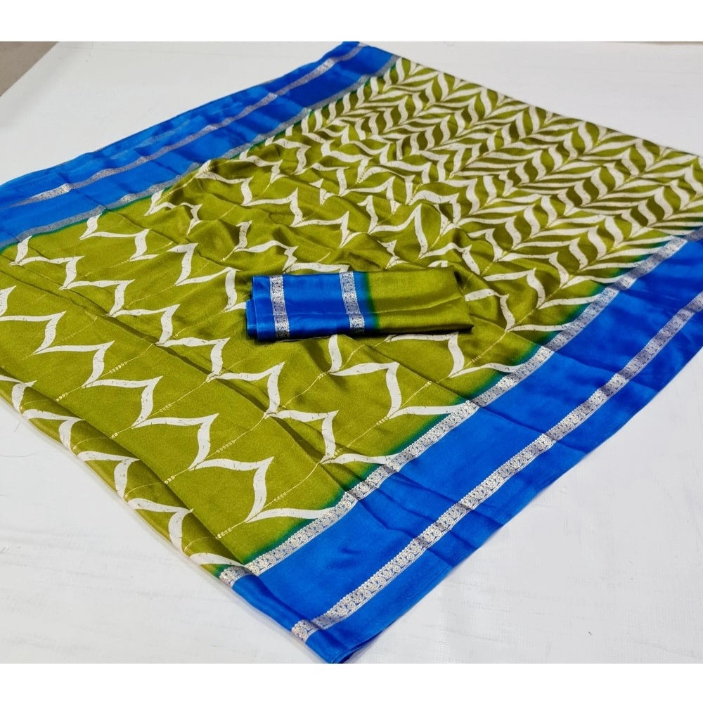 Generic Women's Cotton Printed Saree With Unstitched Blouse (Light-Green, 5-5 Mtrs)