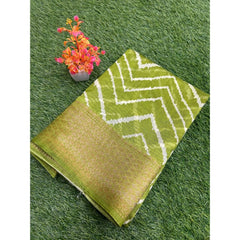 Generic Women's Linen Printed Saree With Unstitched Blouse (Green, 5-5 Mtrs)