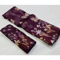 Generic Women's Cotton Printed Saree With Unstitched Blouse (Wine, 5-5 Mtrs)