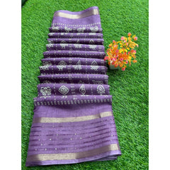 Generic Women's Art Silk Printed Saree With Unstitched Blouse (Purple, 5-5 Mtrs)