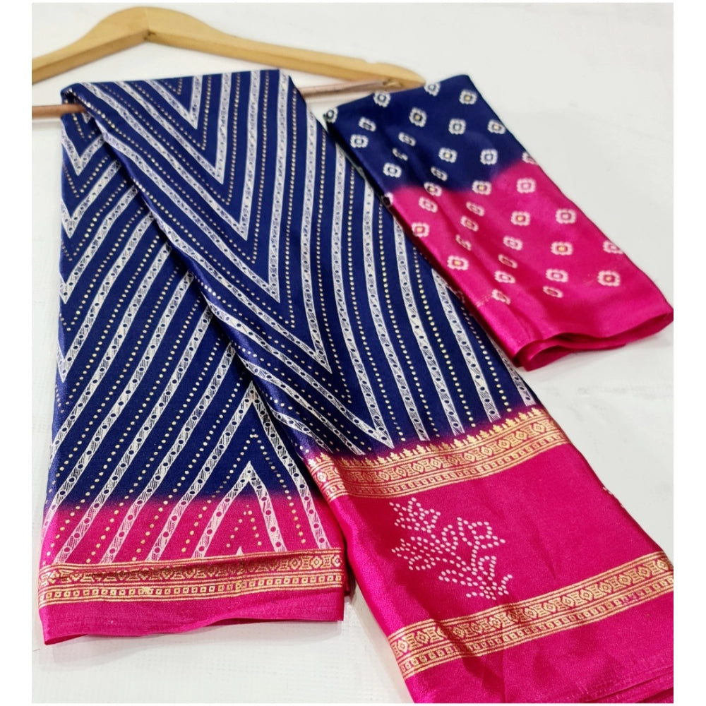 Generic Women's Cotton Printed Saree With Unstitched Blouse (Dark-Blue, 5-5 Mtrs)