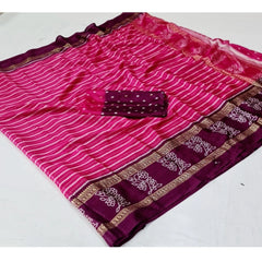 Generic Women's Cotton Printed Saree With Unstitched Blouse (Pink, 5-5 Mtrs)