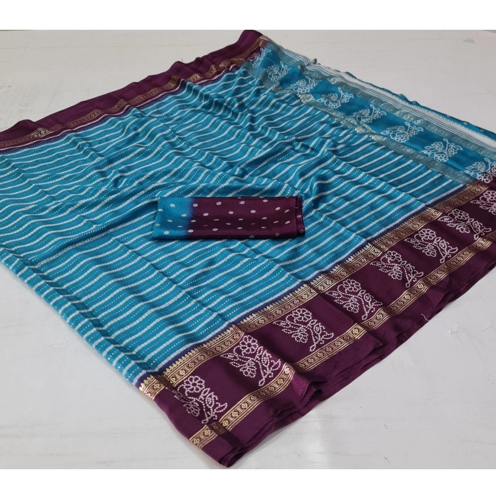 Generic Women's Cotton Printed Saree With Unstitched Blouse (Blue, 5-5 Mtrs)