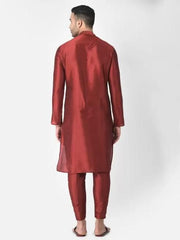 AHBABI Pyjama-Set für Herren, einfarbig, Dupionseide, Kurta, Rot