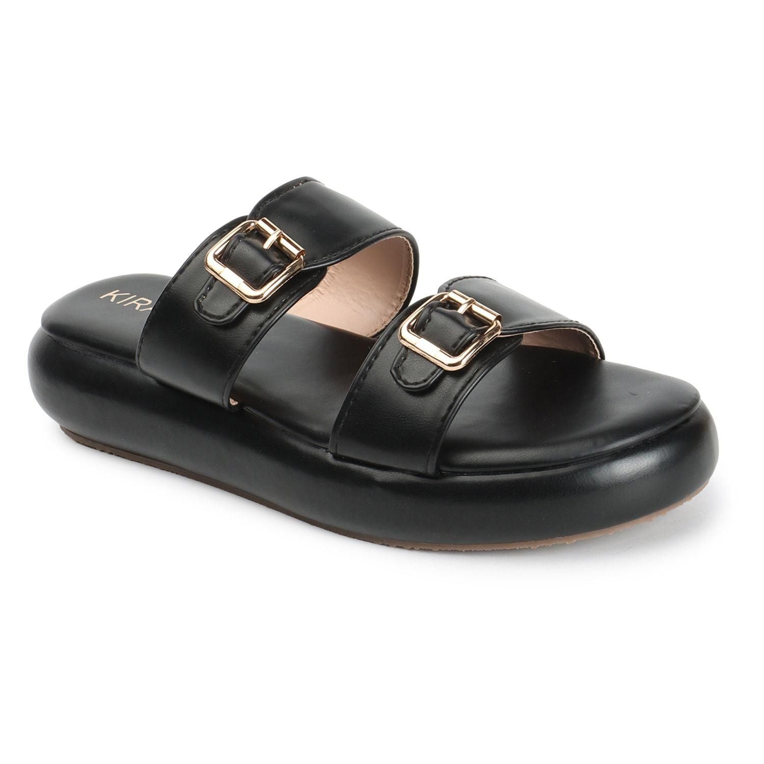 Kiravi Double Buckle Black Sandals