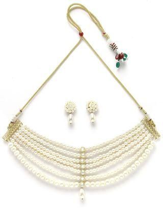 Karatcart Perlen-Kundan-Halsketten-Set für Damen