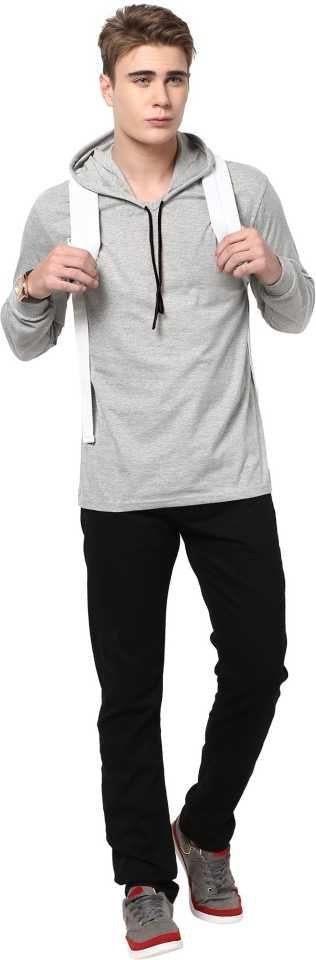 Cotton Solid Full Sleeves Hooded T-Shirt