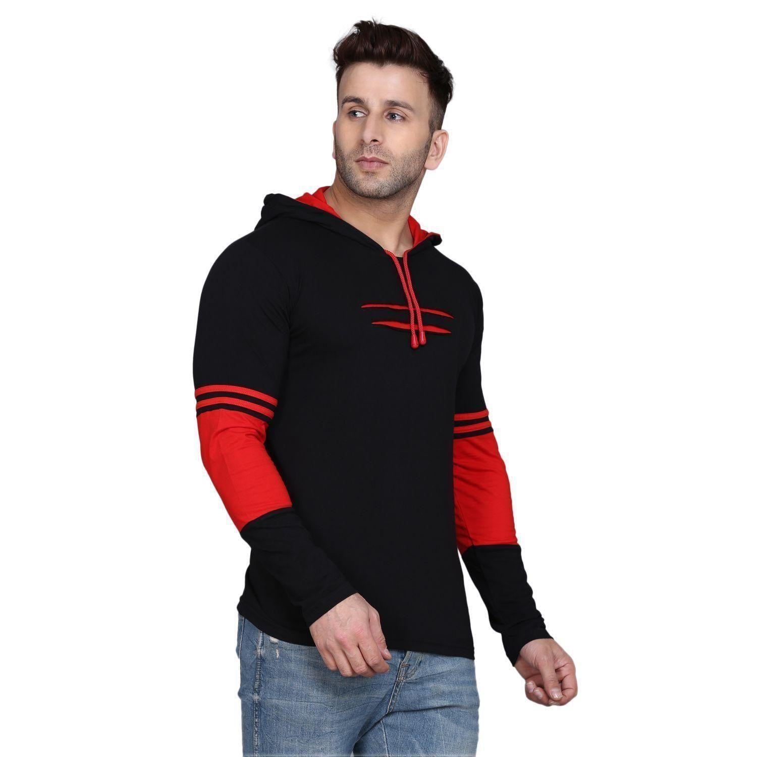 Cotton Solid Full Sleeves Hooded T-Shirts