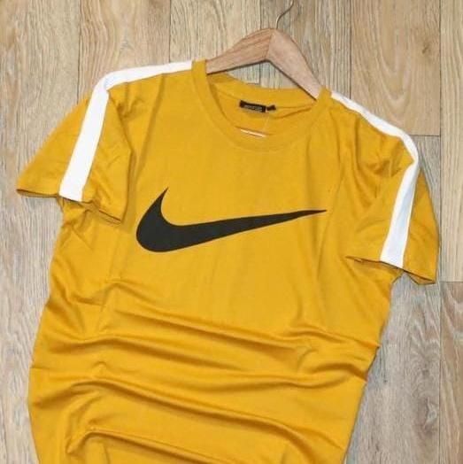 Mens Cotton Round Neck Yellow T-shirt