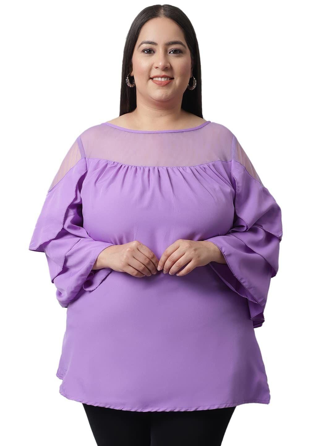 Flambeur Women's Plus Size Solid Purple Full Sleeve Top