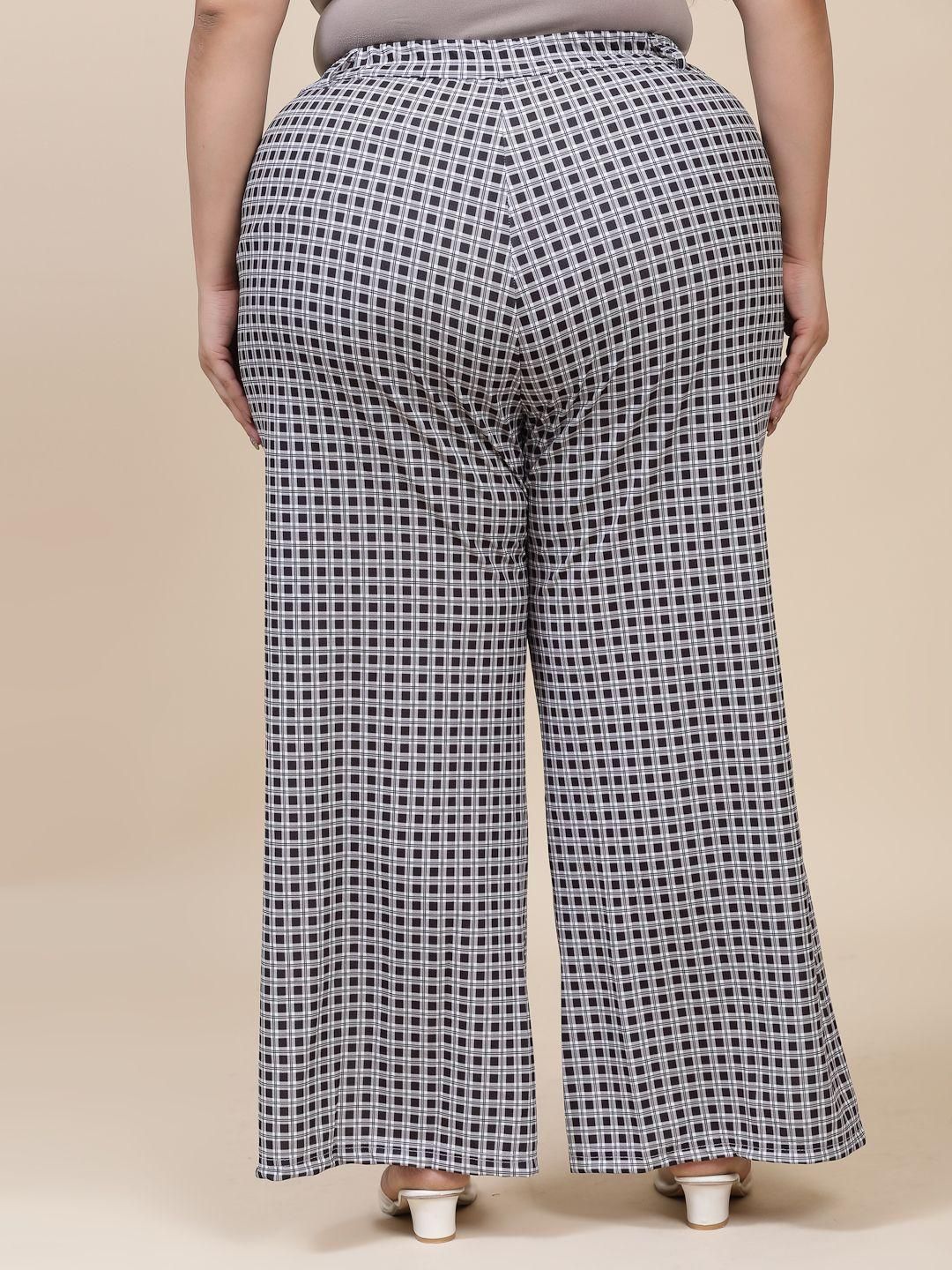 Flambeur Women's Plus Size Casual Checkered Print Trouser