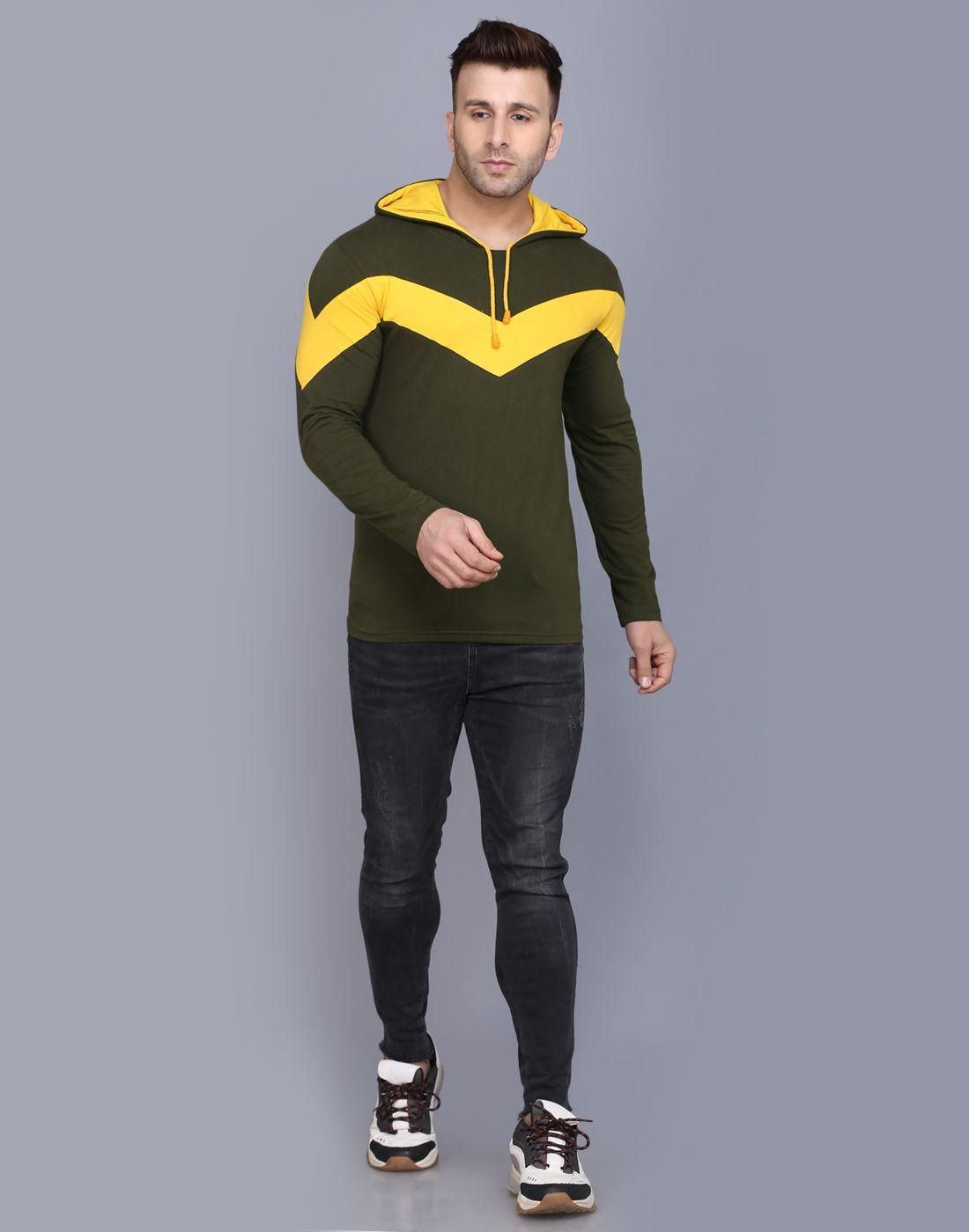 Cotton Color Block Full Sleeves Hooded T-Shirt