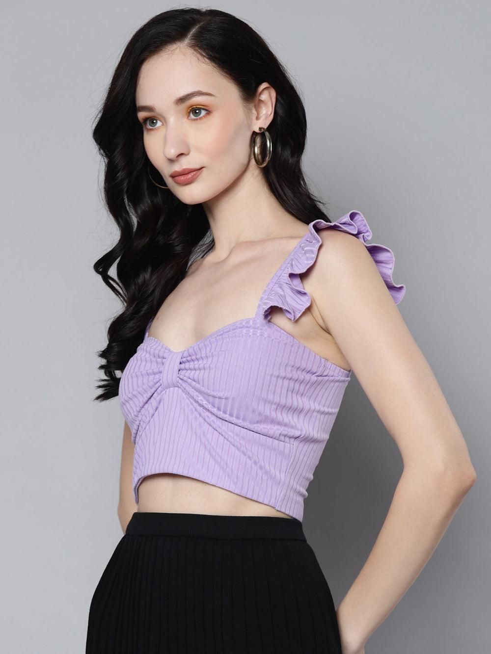 Sassafras Women's Solid Lavender Rib Sweetheart Neck Crop Top