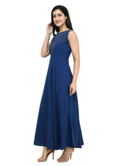 Oceanista Damen Maxikleid mit Kreppverzierung, Partywear, Marineblau