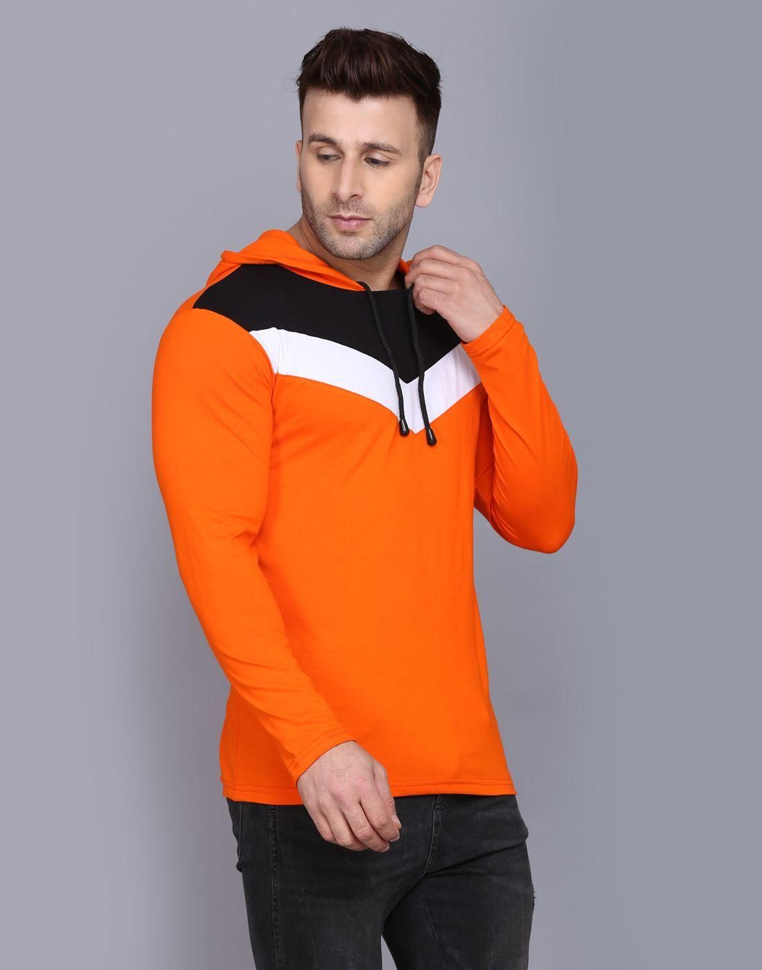 Cotton Color Block Full Sleeves Hooded T-Shirt