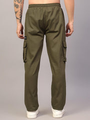 Sprouted Men's Cotton Blend Solid Multipocket Olive Cargo Pant