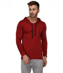 Cotton Solid Full Sleeves Hooded T-Shirt