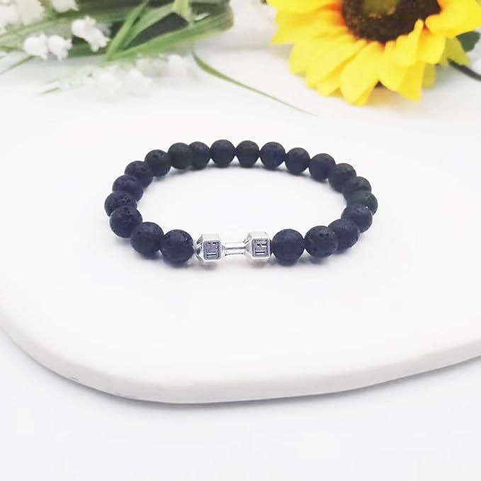 Volcanic Lava Stone Dumbbell Black Matte Beads Bracelets for Women Men