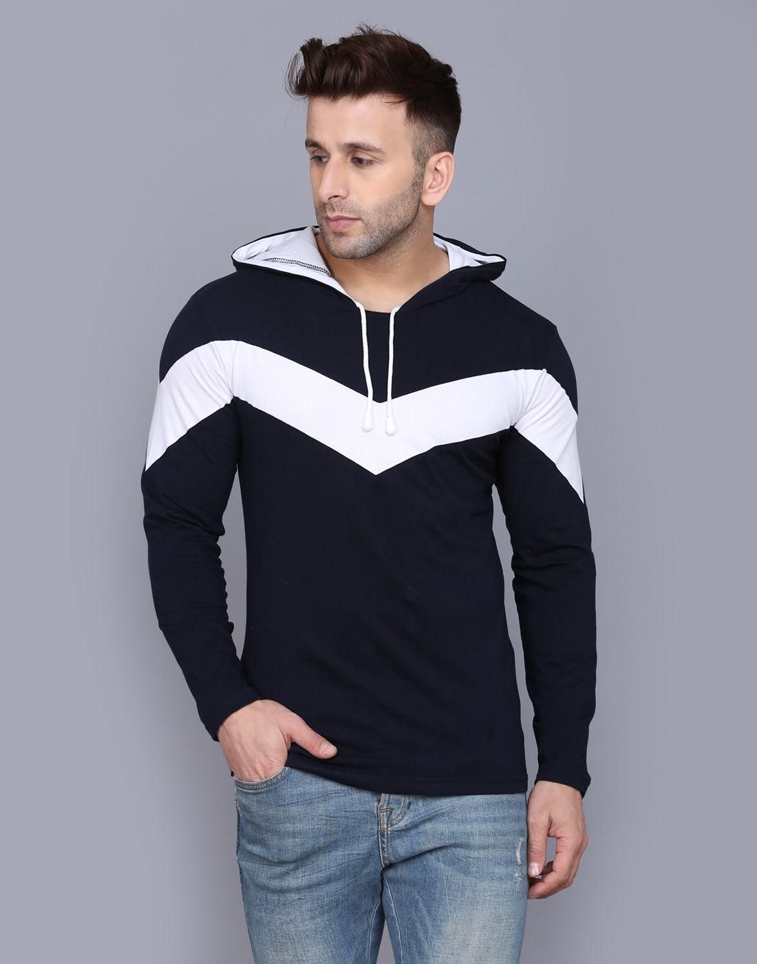 Cotton Color Block Full Sleeves Hooded T-Shirt