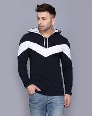 Cotton Color Block Full Sleeves Hooded T-Shirt