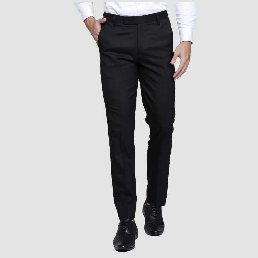 Lycra Blend Solid Regular Fit Mens Formal Trousers