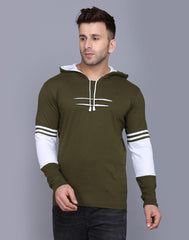 Cotton Solid Full Sleeves Hooded T-Shirts