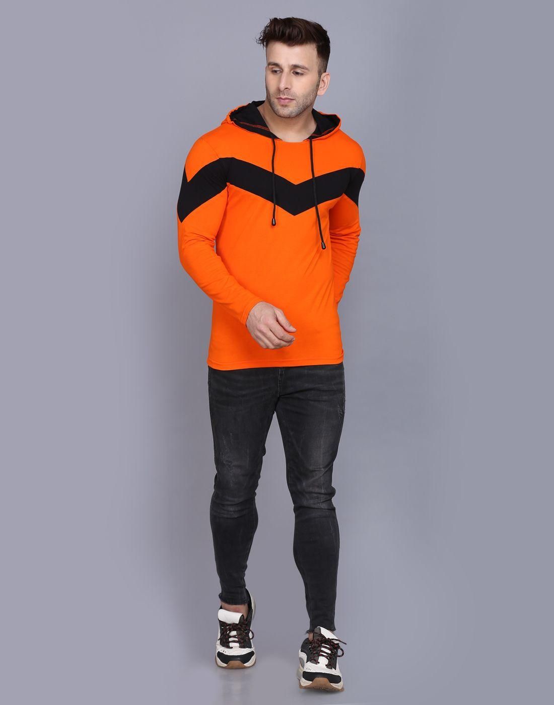 Cotton Color Block Full Sleeves Hooded T-Shirt